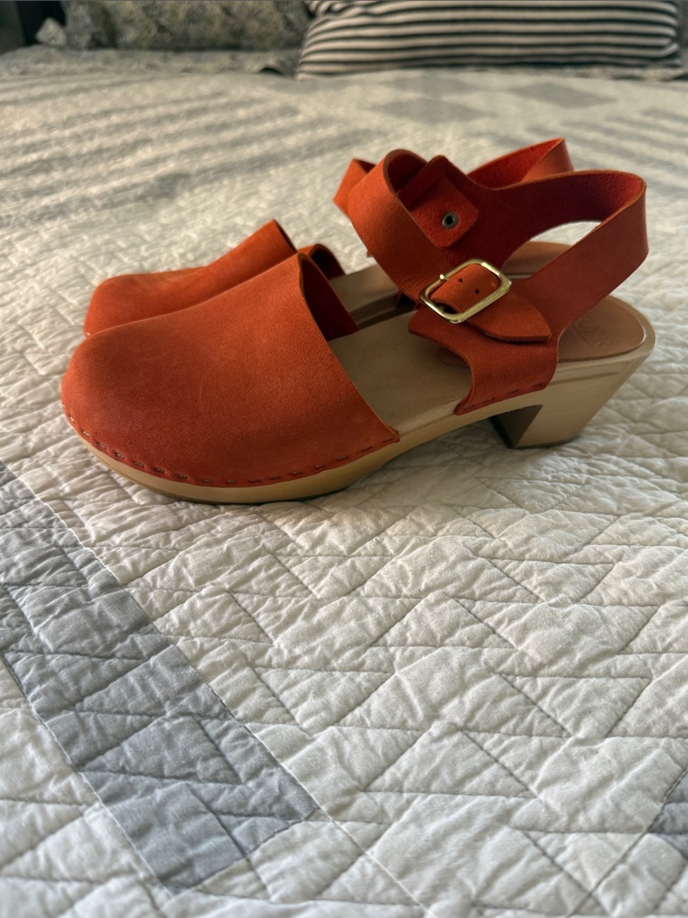 Bryr Burnt Orange Suede Clog Sandals with Buckle Strap
